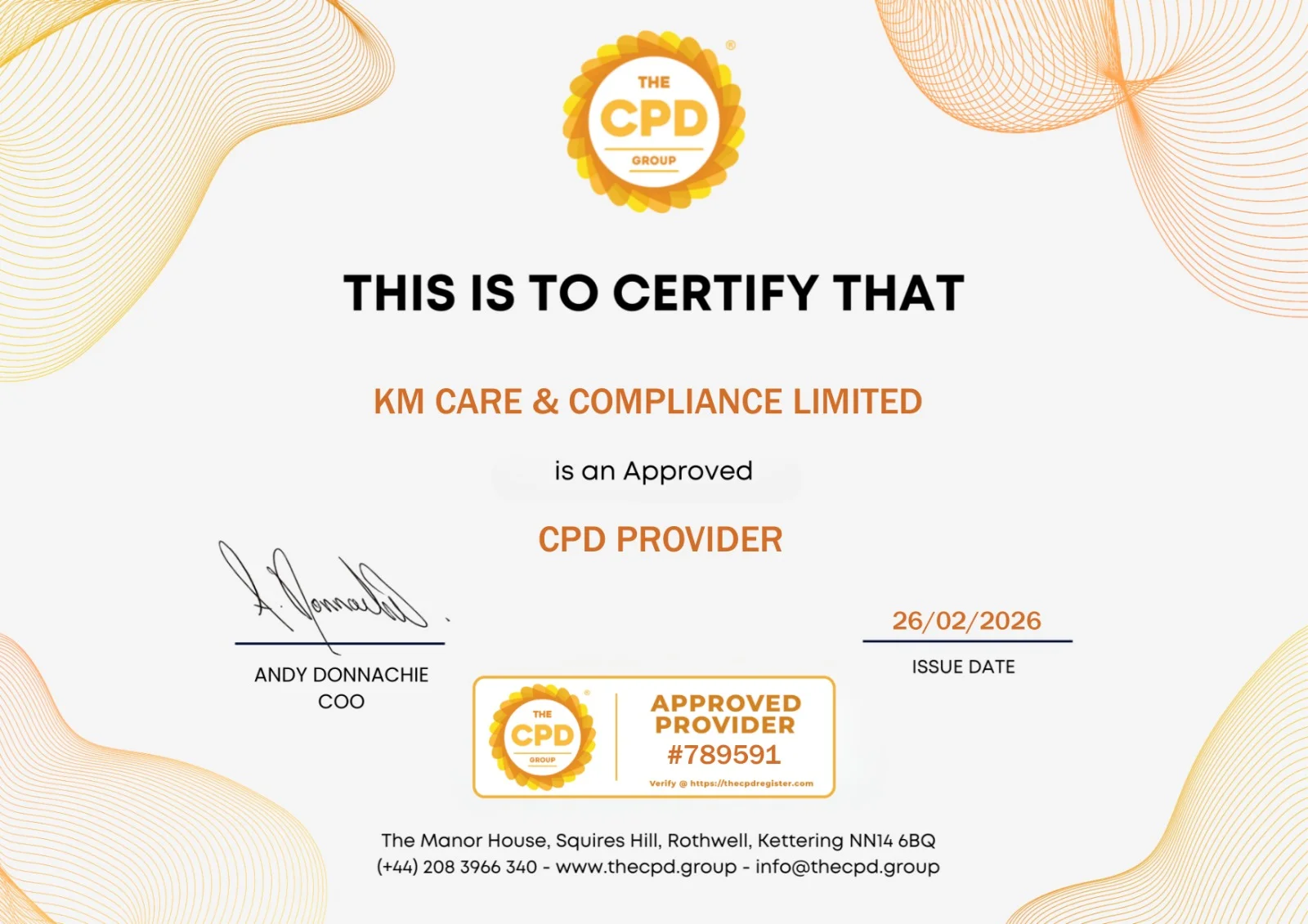 CPD Approved Provider certificate from The CPD Group
